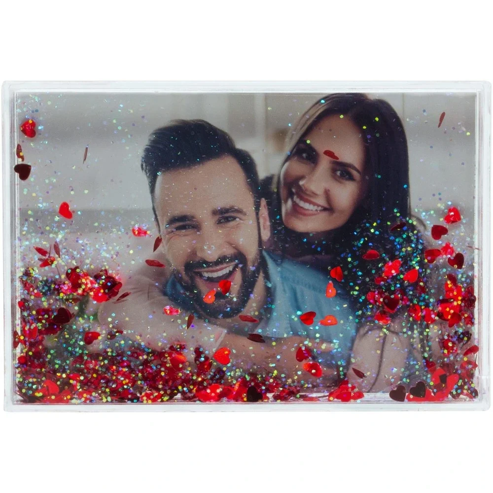 Neil Enterprises Photo Snow Frame Unisex 4x6 Clear NEW Heart Glitter Acrylic